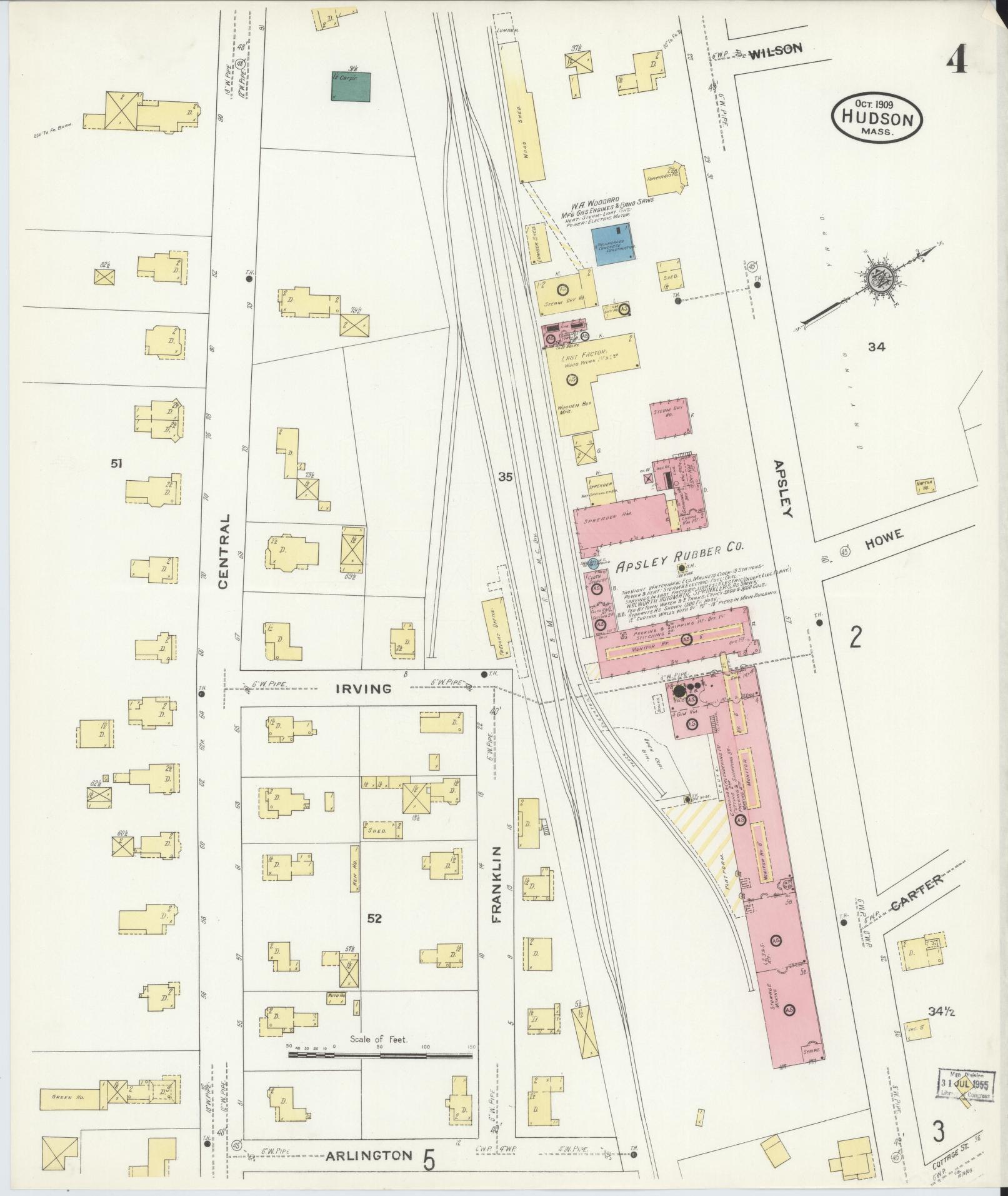 Sanborn Fire Insurance Map from Hudson, Middlesex County, Massachusetts (1909), Sheet #0004 - Complete Map Set gallery image, historic Sanborn map, vintage wall art, Massachusetts Massachusetts