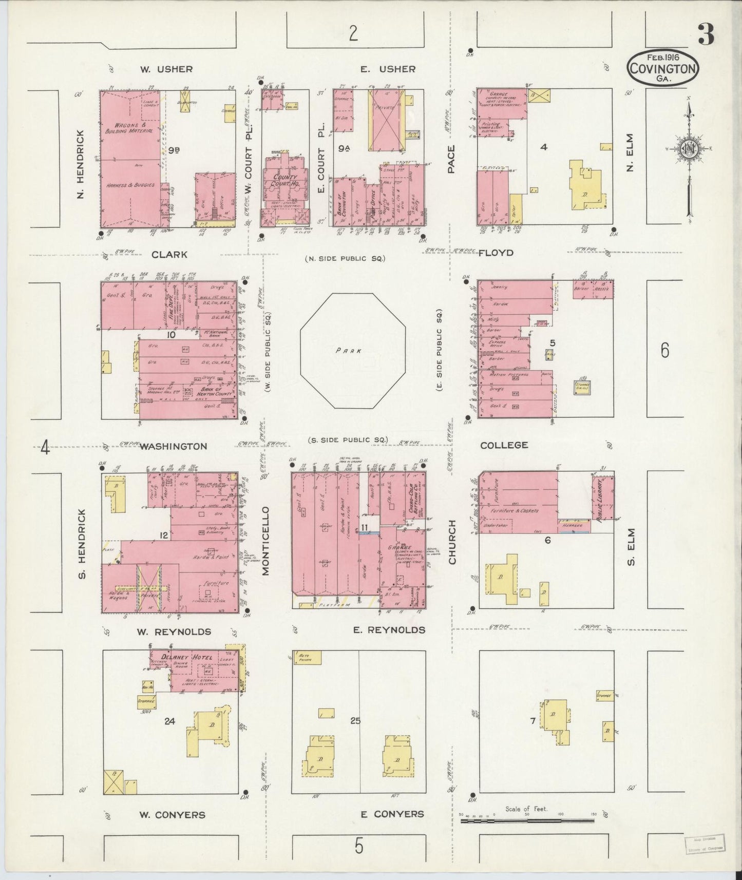 Sanborn Fire Insurance Map from Covington, Newton County, Georgia (1916), Sheet #0003 - Complete Map Set gallery image, historic Sanborn map, vintage wall art, Georgia Georgia