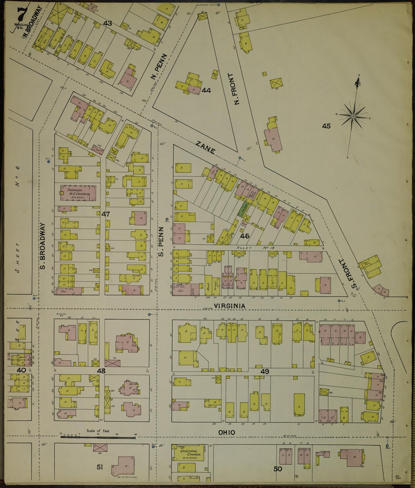 Sanborn Fire Insurance Map from Wheeling, Ohio County, West Virginia (1890), Sheet #0007 - Complete Map Set gallery image, historic Sanborn map, vintage wall art, West Virginia West Virginia