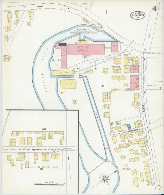 Sanborn Fire Insurance Map from Suncook, Merrimack County, New Hampshire (1906), Sheet #0004 - Historic Sanborn Fire Insurance Map Print, vintage old map wall art, antique decor, genealogy gift, New Hampshire New Hampshire map