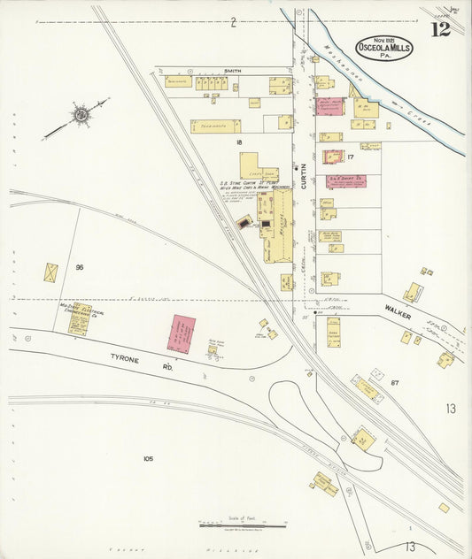Sanborn Fire Insurance Map from Osceola Mills, Clearfield County, Pennsylvania (1921), Sheet #0012 - Historic Sanborn Fire Insurance Map Print, vintage old map wall art, antique decor, genealogy gift, Pennsylvania Pennsylvania map