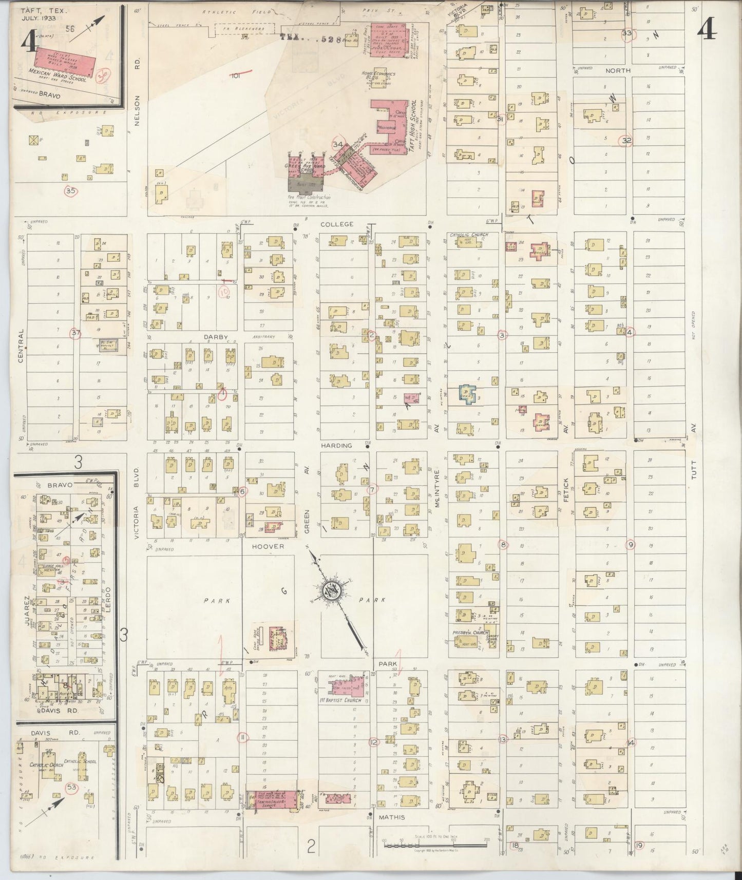 Sanborn Fire Insurance Map from Taft, San Patricio County, Texas (1942), Sheet #0004 - Complete Map Set gallery image, historic Sanborn map, vintage wall art, Texas Texas