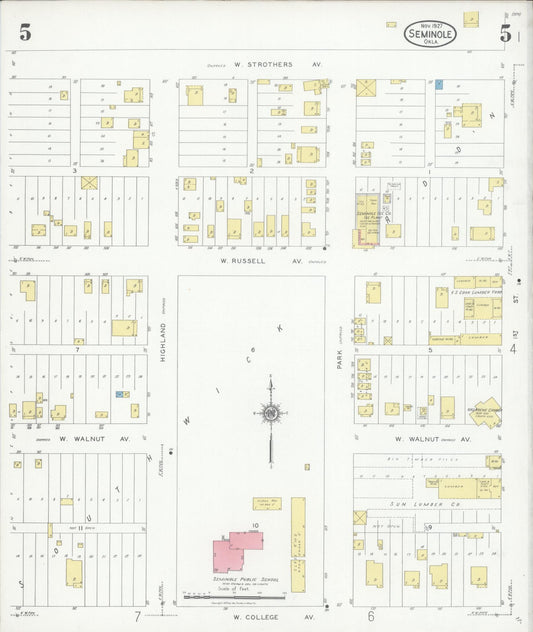 Sanborn Fire Insurance Map from Seminole, Seminole County, Oklahoma (1927), Sheet #0005 - Historic Sanborn Fire Insurance Map Print, vintage old map wall art, antique decor, genealogy gift, Oklahoma Oklahoma map