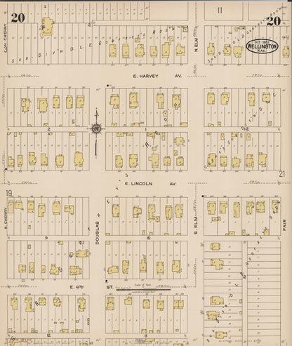 Sanborn Fire Insurance Map from Wellington, Sumner County, Kansas (1922), Sheet #0020 - Complete Map Set gallery image, historic Sanborn map, vintage wall art, Kansas Kansas