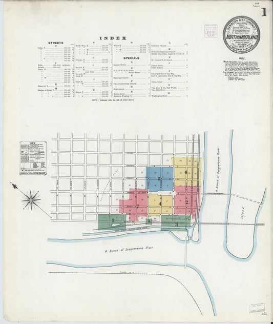 Sanborn Fire Insurance Map from Northumberland, Northumberland County, Pennsylvania (1906), Sheet #0001 - Historic Sanborn Fire Insurance Map Print, vintage old map wall art, antique decor, genealogy gift, Pennsylvania Pennsylvania map