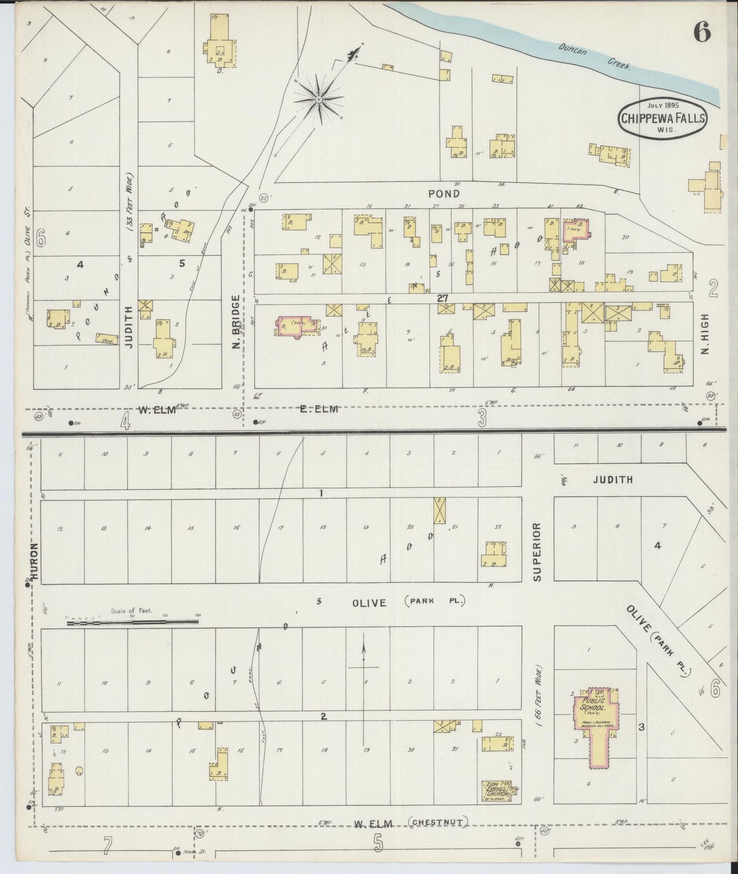 Sanborn Fire Insurance Map from Chippewa Falls, Chippewa County, Wisconsin (1895), Sheet #0006 - Historic Sanborn Fire Insurance Map Print, vintage old map wall art, antique decor, genealogy gift, Wisconsin Wisconsin map