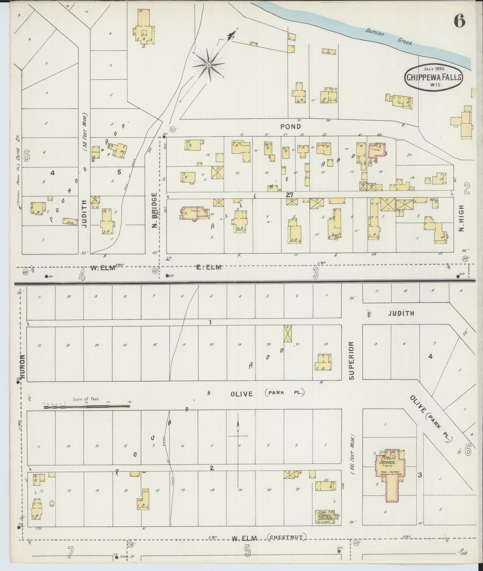 Sanborn Fire Insurance Map from Chippewa Falls, Chippewa County, Wisconsin (1895), Sheet #0006 - Historic Sanborn Fire Insurance Map Print, vintage old map wall art, antique decor, genealogy gift, Wisconsin Wisconsin map