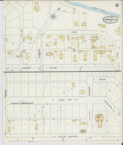Sanborn Fire Insurance Map from Chippewa Falls, Chippewa County, Wisconsin (1895), Sheet #0006 - Historic Sanborn Fire Insurance Map Print, vintage old map wall art, antique decor, genealogy gift, Wisconsin Wisconsin map