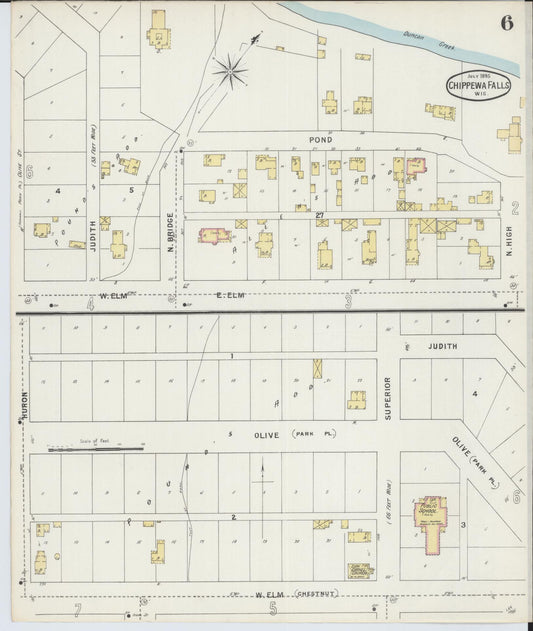 Sanborn Fire Insurance Map from Chippewa Falls, Chippewa County, Wisconsin (1895), Sheet #0006 - Historic Sanborn Fire Insurance Map Print, vintage old map wall art, antique decor, genealogy gift, Wisconsin Wisconsin map