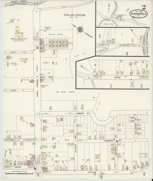 Sanborn Fire Insurance Map from Haddonfield, Camden County, New Jersey (1914), Sheet #0002 - Historic Sanborn Fire Insurance Map Print, vintage old map wall art, antique decor, genealogy gift, New Jersey New Jersey map