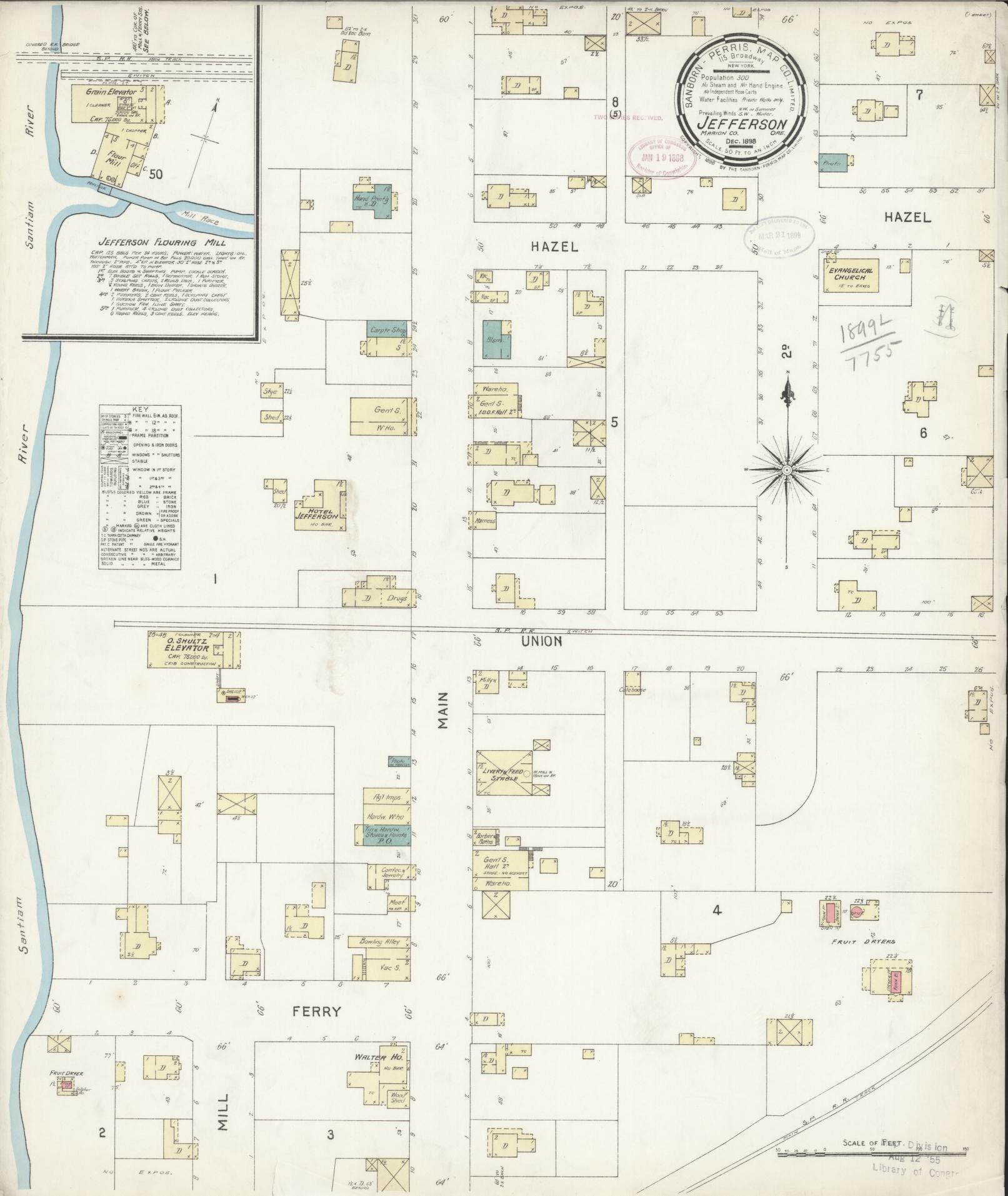 Sanborn Fire Insurance Map from Jefferson, Marion County, Oregon (1898), Sheet #0001 - Historic Sanborn Fire Insurance Map Print, vintage old map wall art, antique decor, genealogy gift, Oregon Oregon map