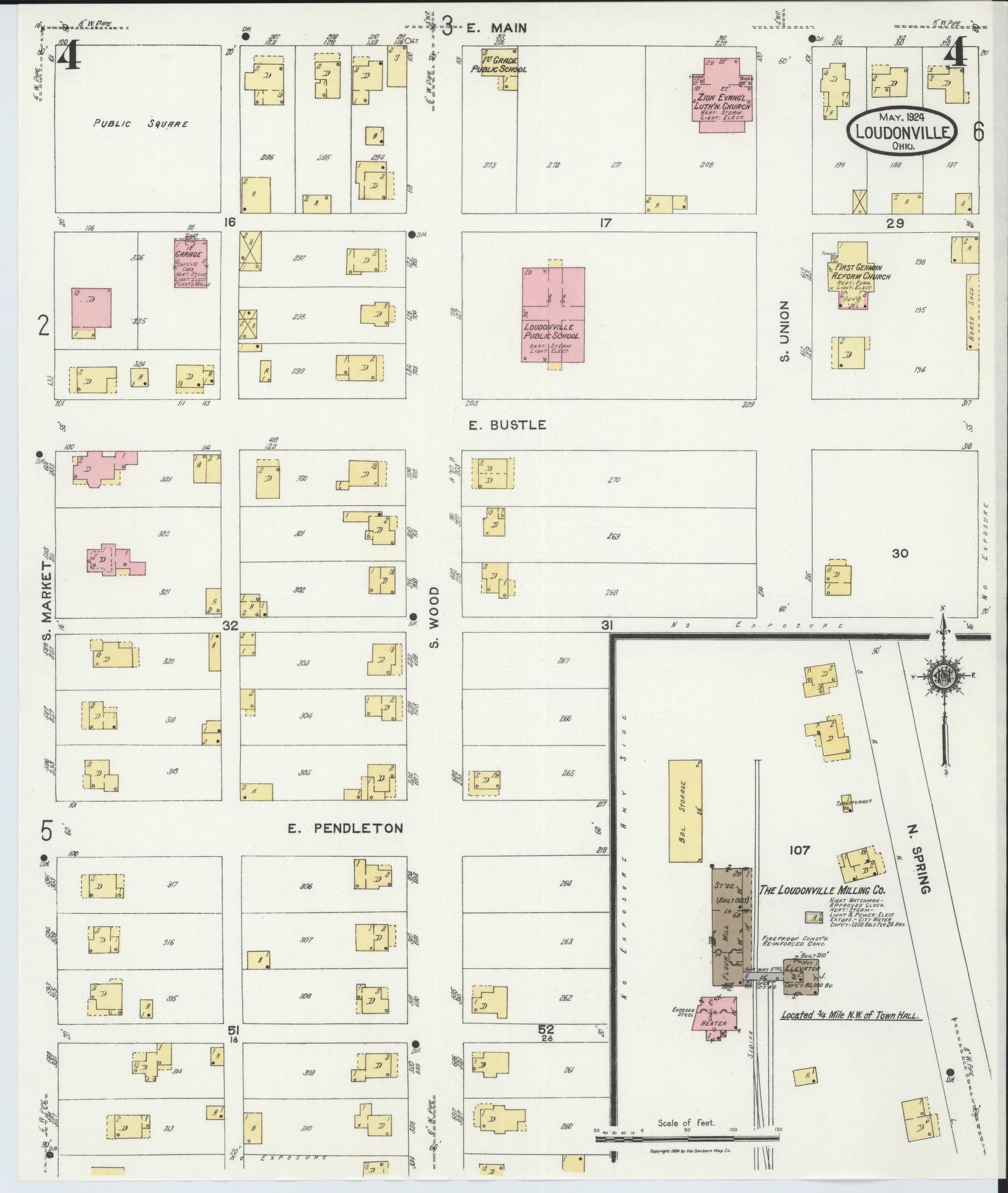 Sanborn Fire Insurance Map from Loudonville, Ashland County, Ohio (1924), Sheet #0004 - Historic Sanborn Fire Insurance Map Print, vintage old map wall art, antique decor, genealogy gift, Ohio Ohio map