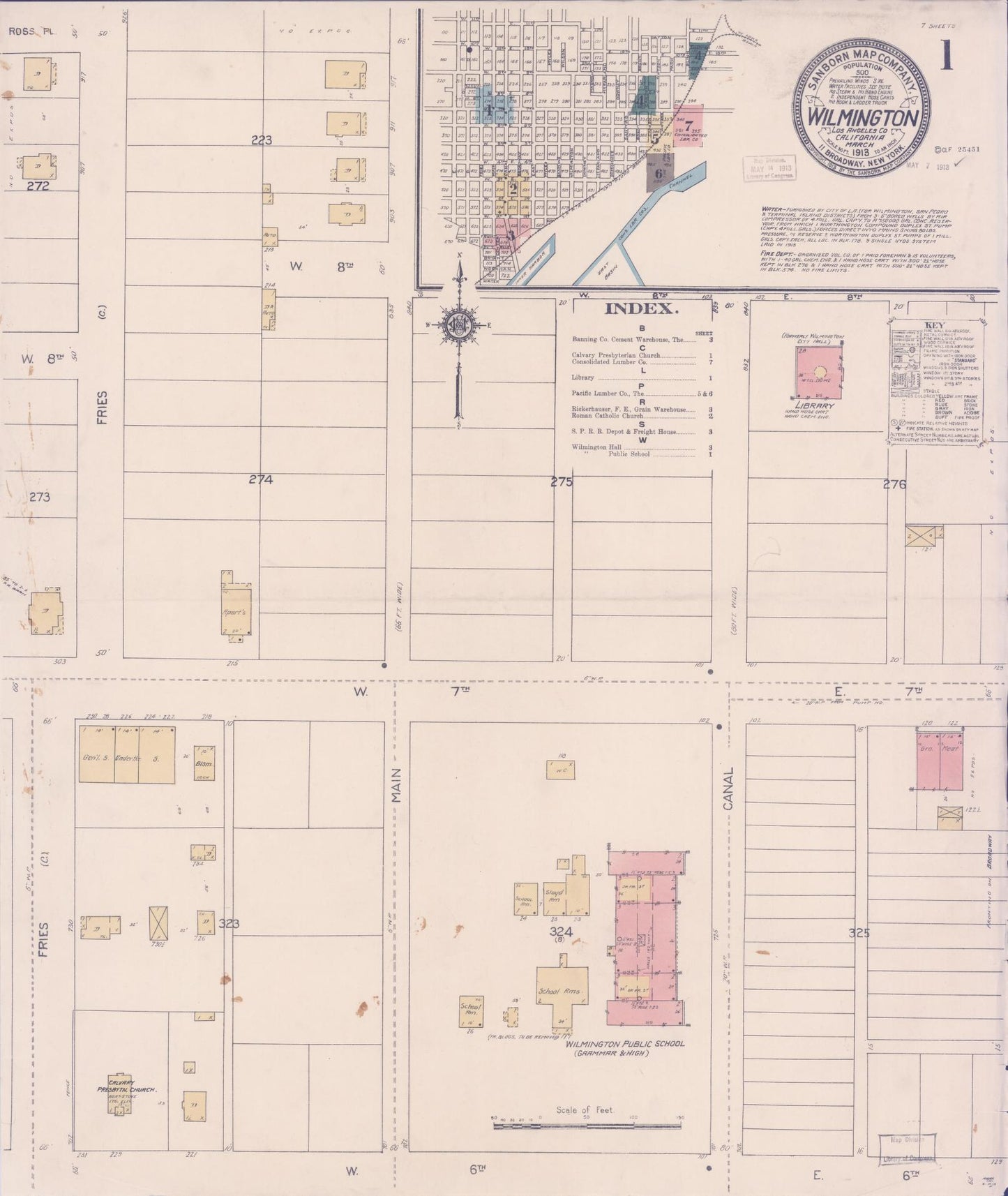 Sanborn Fire Insurance Map from Wilmington, Los Angeles County, California (1913), Sheet #0001 - Complete Map Set gallery image, historic Sanborn map, vintage wall art, California California