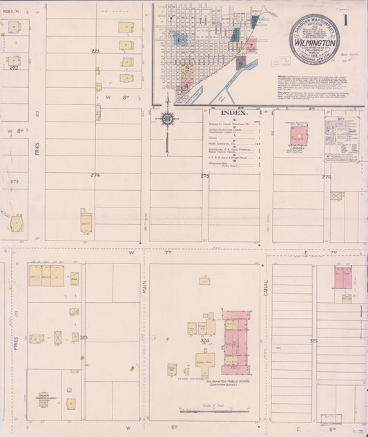 Sanborn Fire Insurance Map from Wilmington, Los Angeles County, California (1913), Sheet #0001 - Complete Map Set gallery image, historic Sanborn map, vintage wall art, California California