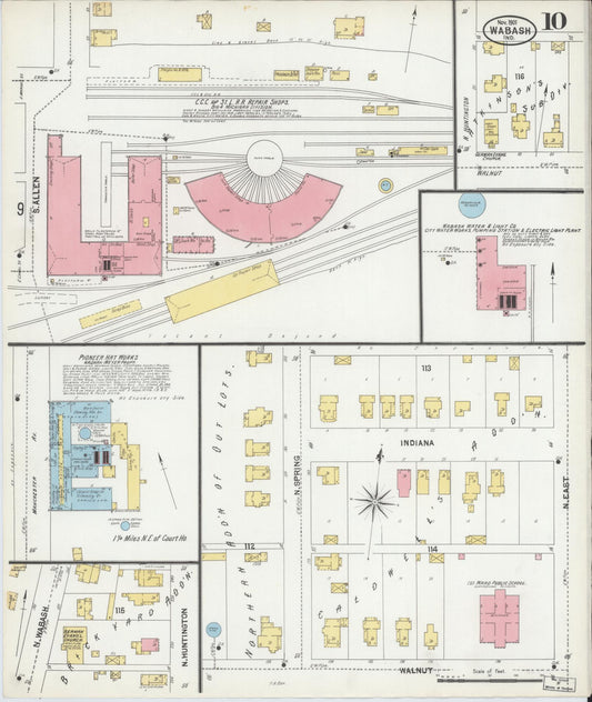 Sanborn Fire Insurance Map from Wabash, Wabash County, Indiana (1901), Sheet #0010 - Historic Sanborn Fire Insurance Map Print, vintage old map wall art, antique decor, genealogy gift, Indiana Indiana map