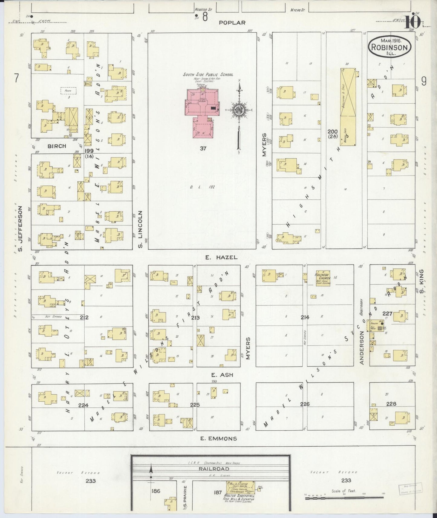 Sanborn Fire Insurance Map from Robinson, Crawford County, Illinois (1916), Sheet #0010 - Complete Map Set gallery image, historic Sanborn map, vintage wall art, Illinois Illinois