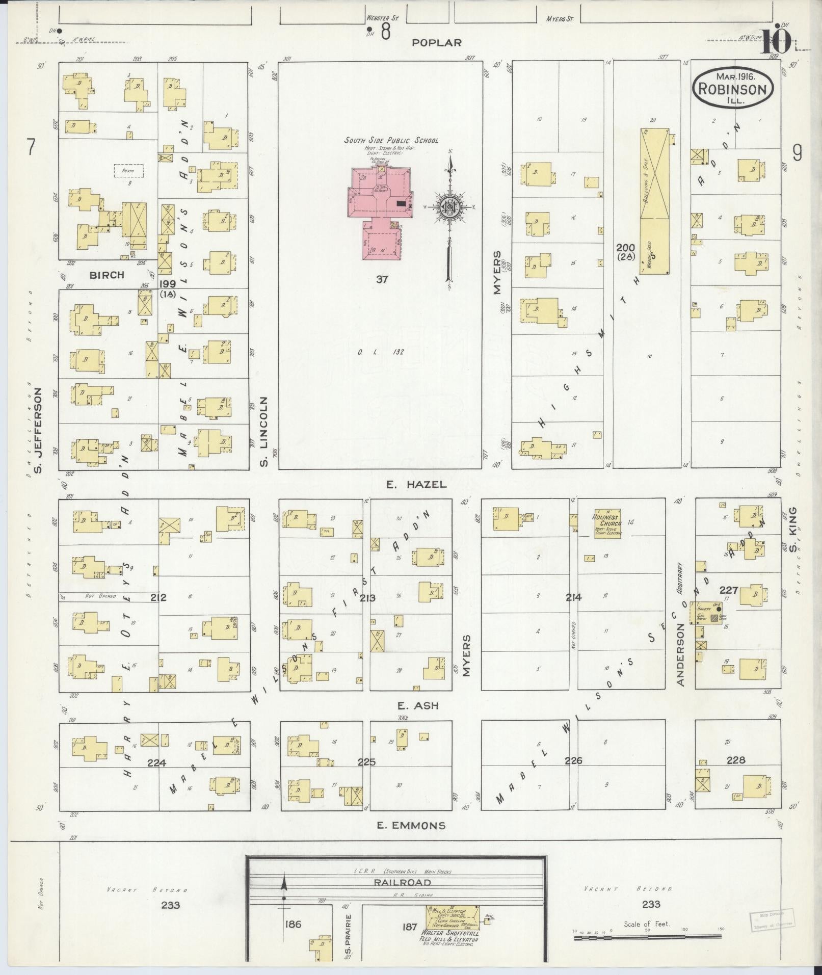 Sanborn Fire Insurance Map from Robinson, Crawford County, Illinois (1916), Sheet #0010 - Complete Map Set gallery image, historic Sanborn map, vintage wall art, Illinois Illinois