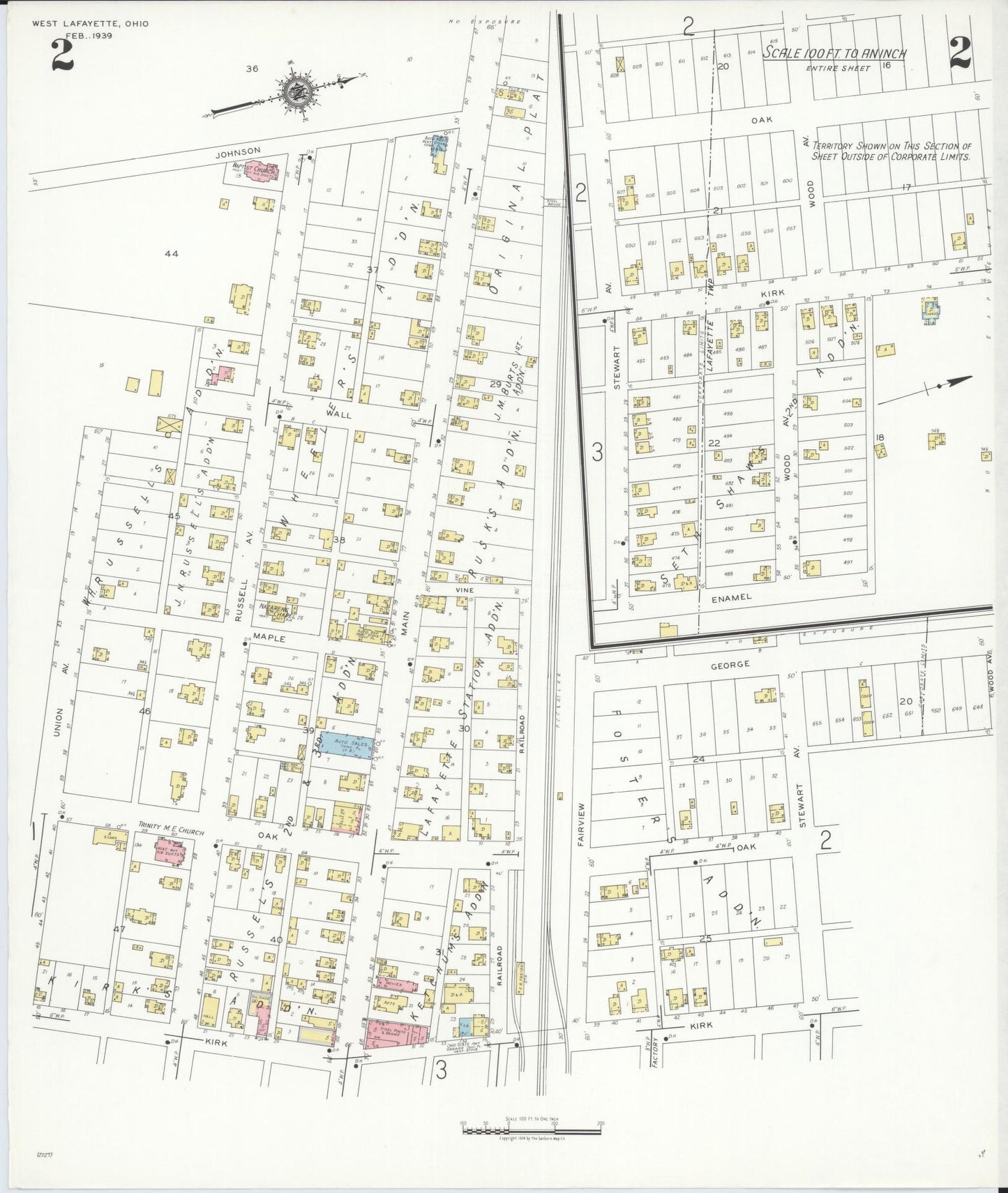Sanborn Fire Insurance Map from West Lafayette, Coshocton County, Ohio (1939), Sheet #0002 - Historic Sanborn Fire Insurance Map Print, vintage old map wall art, antique decor, genealogy gift, Ohio Ohio map