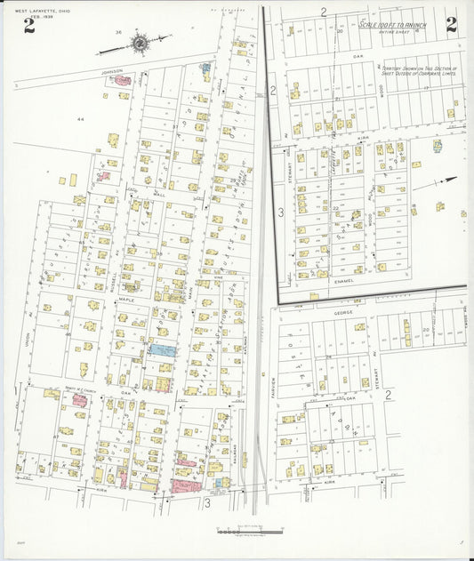 Sanborn Fire Insurance Map from West Lafayette, Coshocton County, Ohio (1939), Sheet #0002 - Historic Sanborn Fire Insurance Map Print, vintage old map wall art, antique decor, genealogy gift, Ohio Ohio map