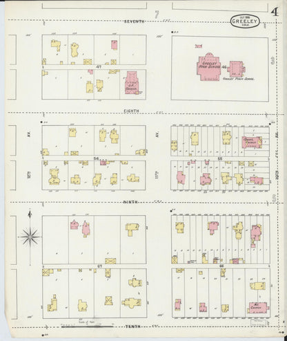 Sanborn Fire Insurance Map from Greeley, Weld County, Colorado (1895), Sheet #0004 - Complete Map Set gallery image, historic Sanborn map, vintage wall art, Colorado Colorado