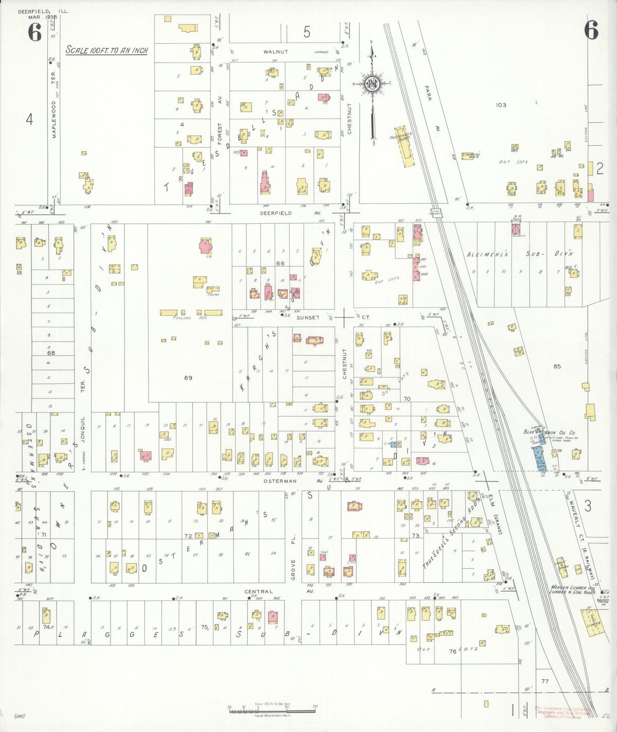 Sanborn Fire Insurance Map from Deerfield, Lake County, Illinois (1935), Sheet #0006 - Complete Map Set gallery image, historic Sanborn map, vintage wall art, Illinois Illinois