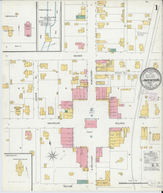 Sanborn Fire Insurance Map from Lawrenceburg, Lawrence County, Tennessee (1905), Sheet #0001 - Complete Map Set gallery image, historic Sanborn map, vintage wall art, Tennessee Tennessee