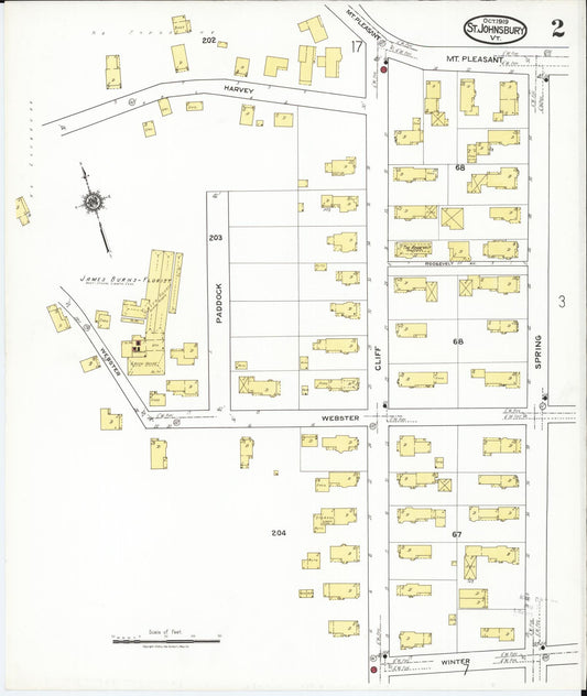 Sanborn Fire Insurance Map from Saint Johnsbury, Caledonia County, Vermont (1919), Sheet #0002 - Historic Sanborn Fire Insurance Map Print, vintage old map wall art, antique decor, genealogy gift, Vermont Vermont map