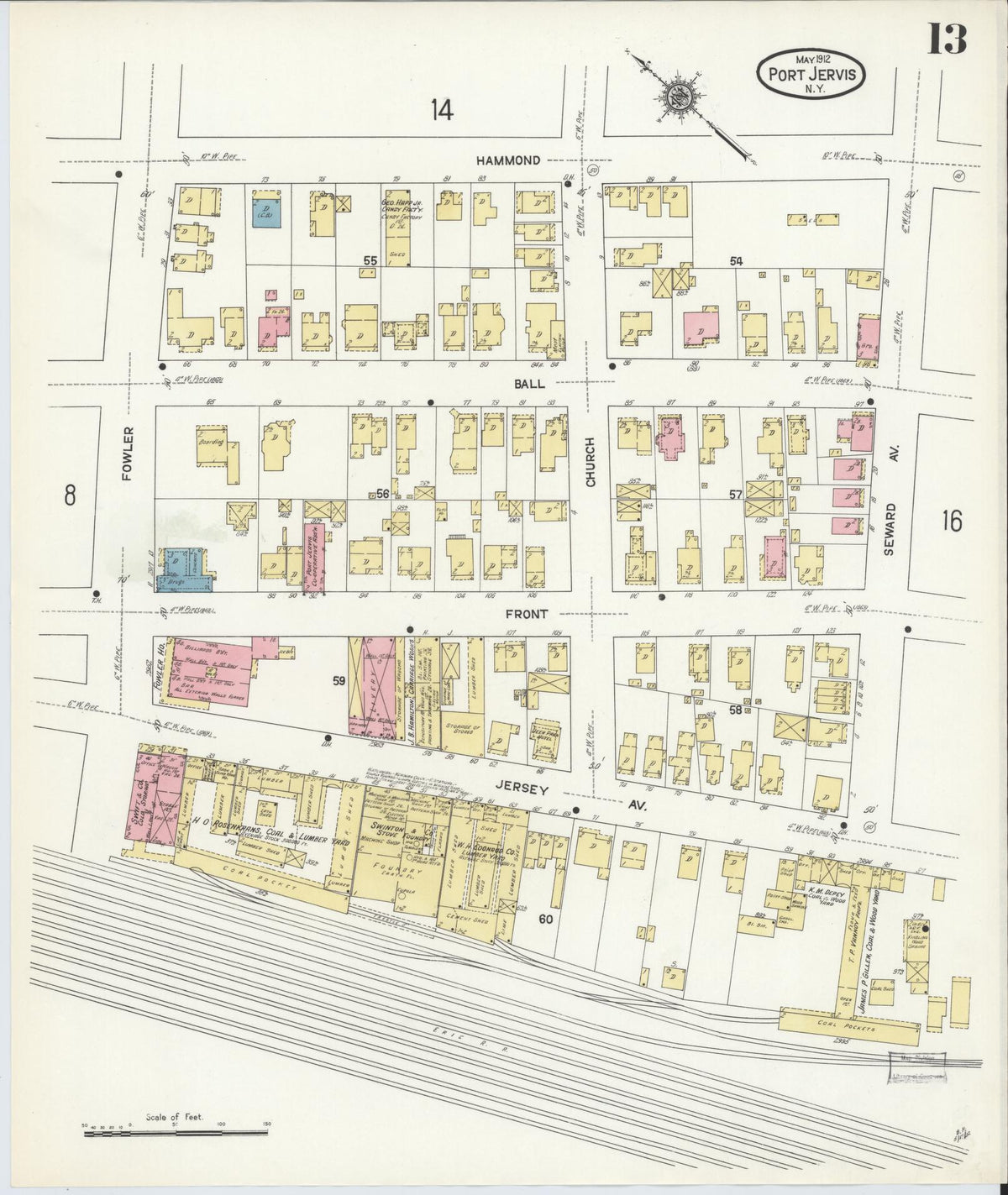 Sanborn Fire Insurance Map from Port Jervis, Orange County, New York (1912), Sheet #0013 - Complete Map Set gallery image, historic Sanborn map, vintage wall art, New York New York