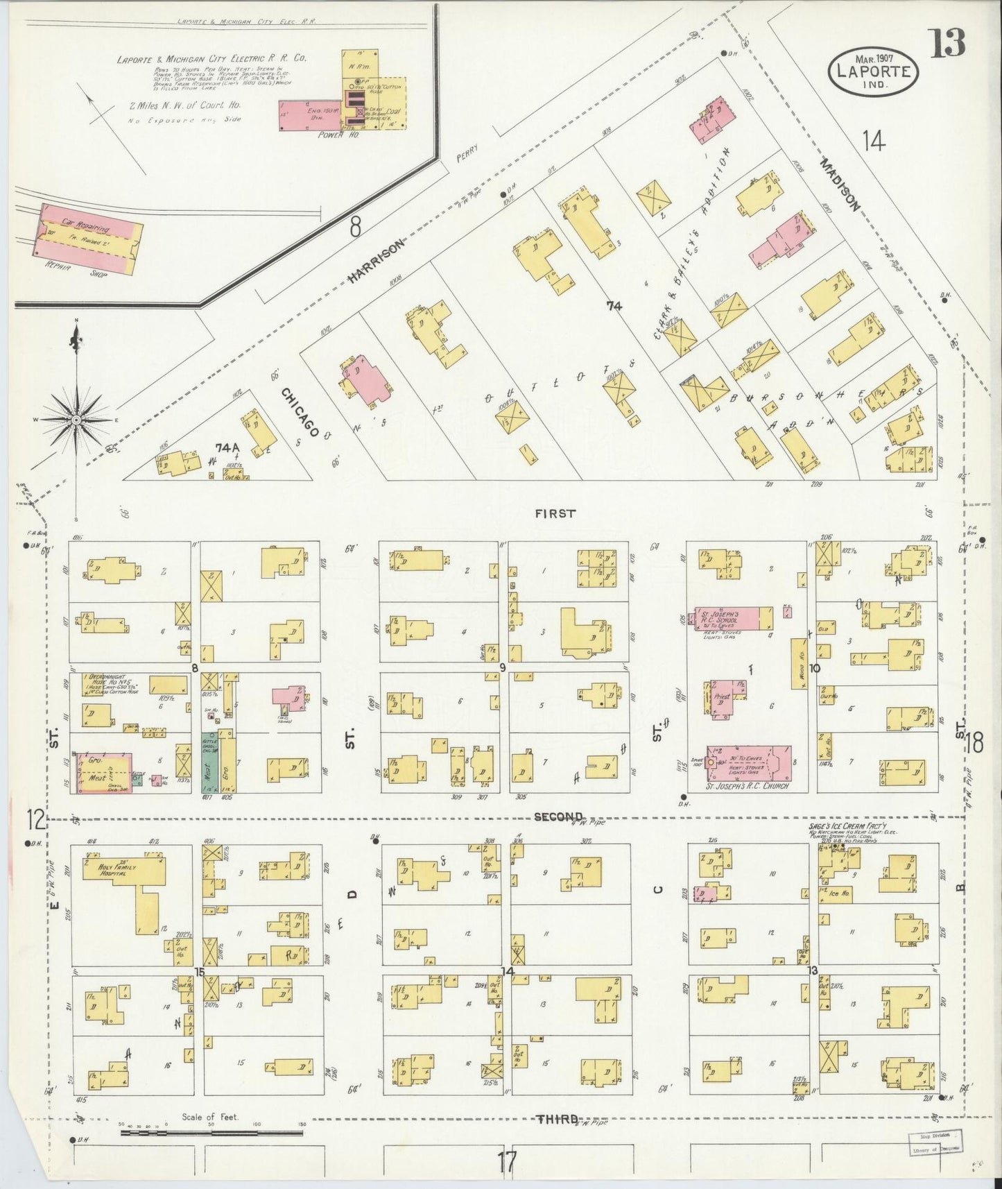 Sanborn Fire Insurance Map from La Porte, La Porte County, Indiana (1907), Sheet #0013 - Complete Map Set gallery image, historic Sanborn map, vintage wall art, Indiana Indiana