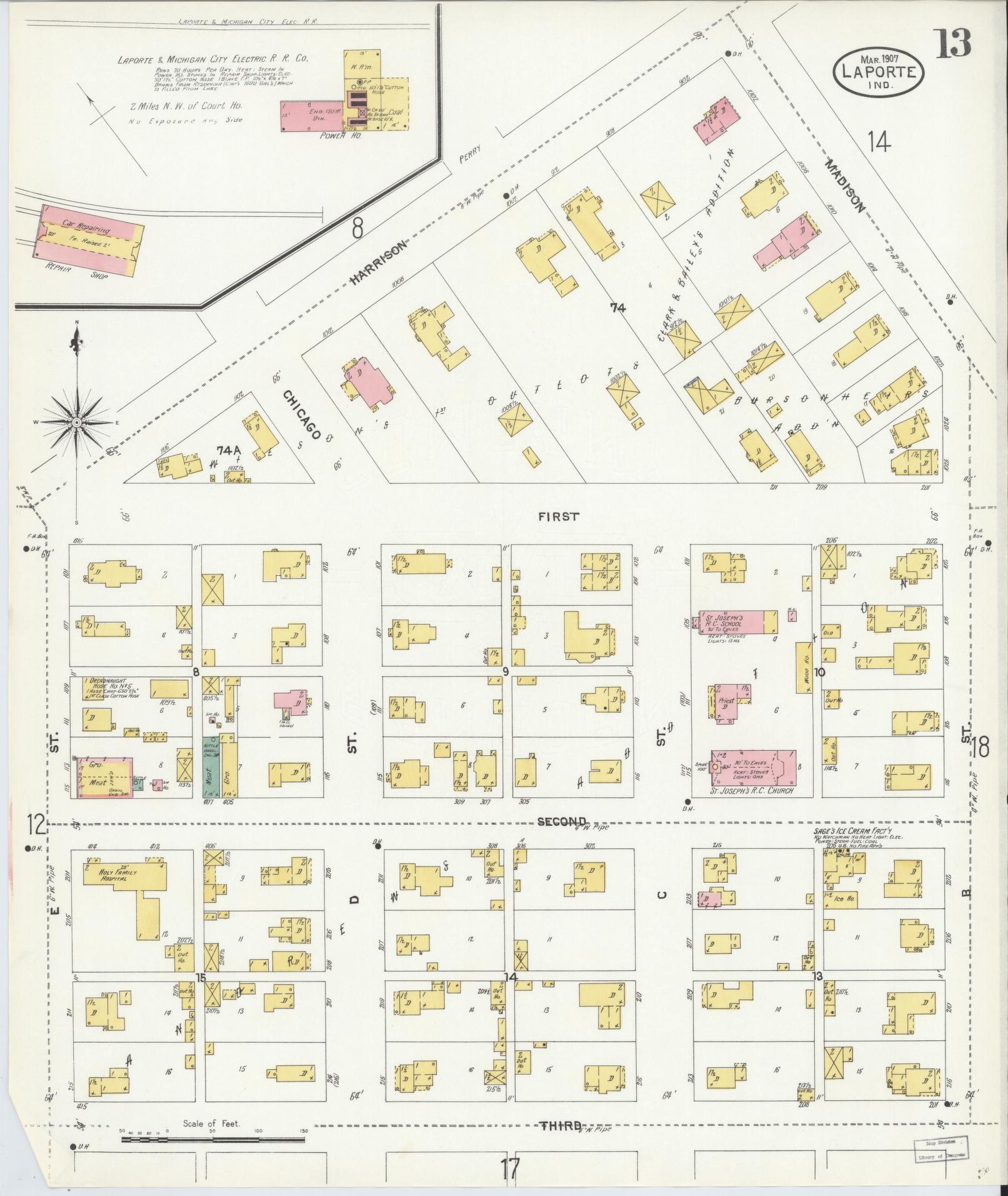 Sanborn Fire Insurance Map from La Porte, La Porte County, Indiana (1907), Sheet #0013 - Complete Map Set gallery image, historic Sanborn map, vintage wall art, Indiana Indiana