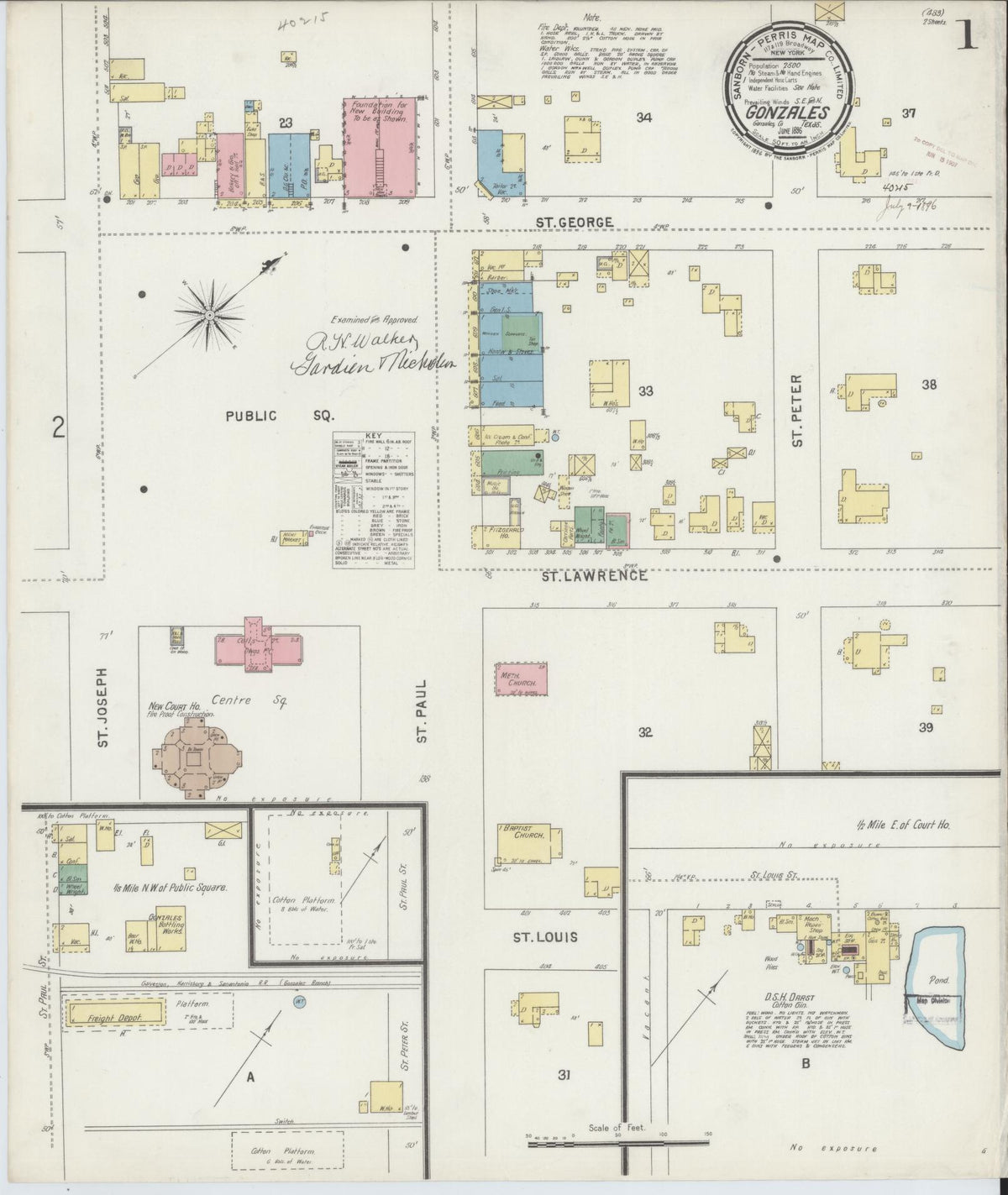 Sanborn Fire Insurance Map from Gonzales, Gonzales County, Texas (1896), Sheet #0001 - Complete Map Set gallery image, historic Sanborn map, vintage wall art, Texas Texas