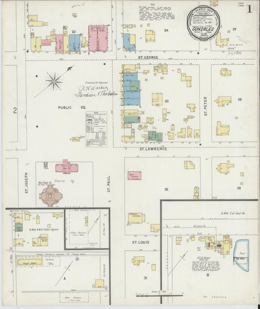 Sanborn Fire Insurance Map from Gonzales, Gonzales County, Texas (1896), Sheet #0001 - Complete Map Set gallery image, historic Sanborn map, vintage wall art, Texas Texas
