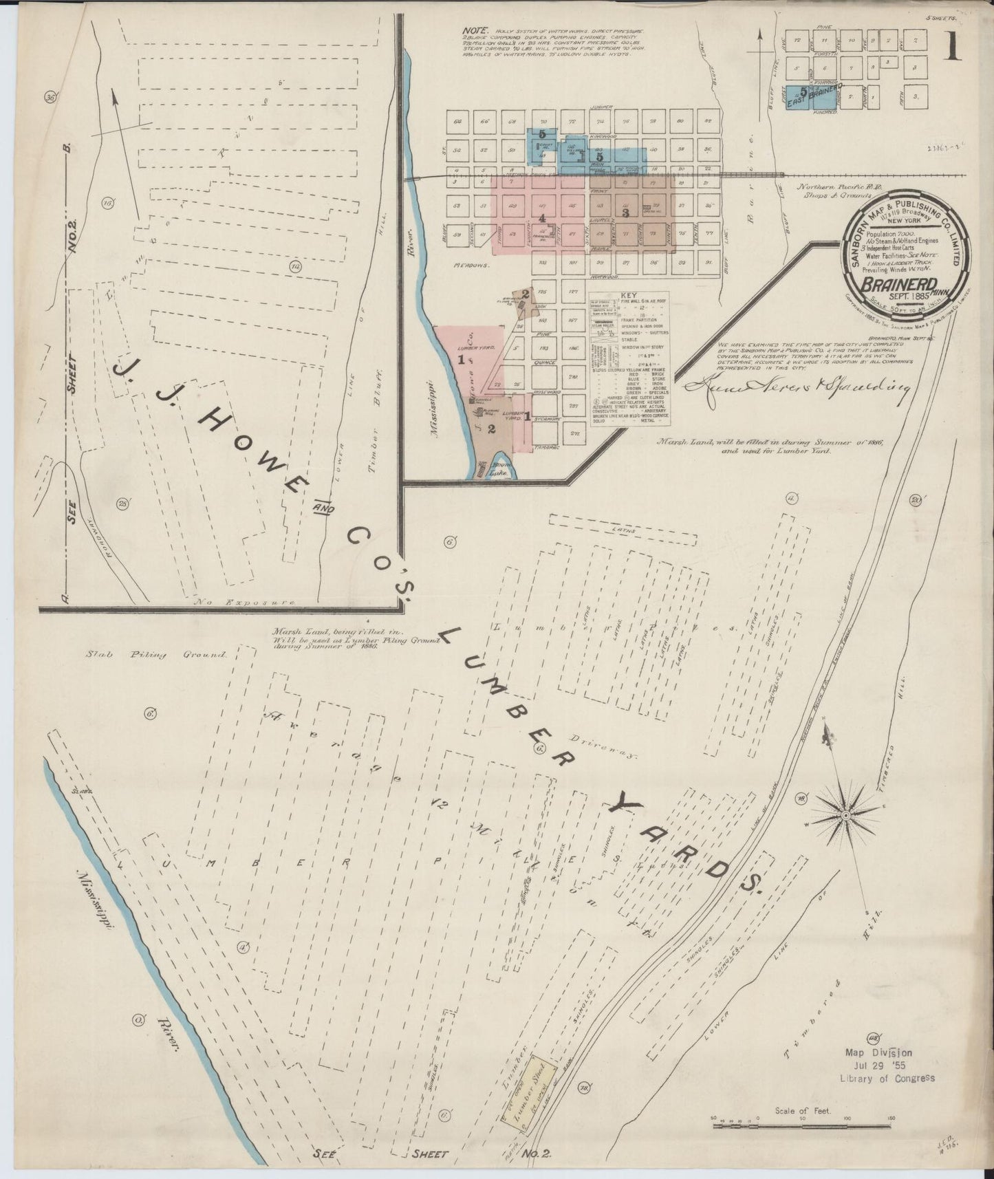 Sanborn Fire Insurance Map from Brainerd, Crow Wing County, Minnesota (1885), Sheet #0001 - Complete Map Set gallery image, historic Sanborn map, vintage wall art, Minnesota Minnesota