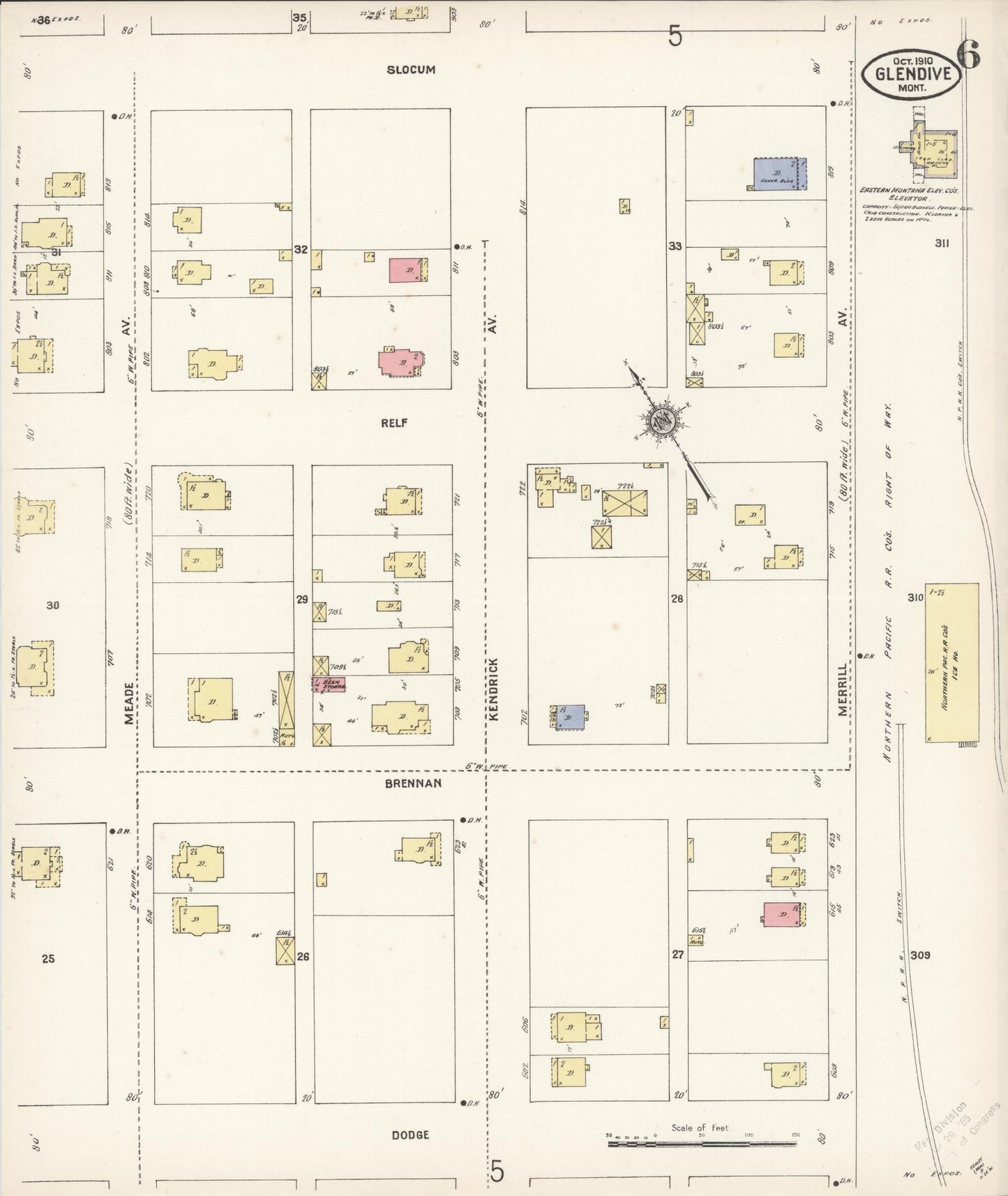 Sanborn Fire Insurance Map from Glendive, Dawson County, Montana (1910), Sheet #0006 - Complete Map Set gallery image, historic Sanborn map, vintage wall art, Montana Montana