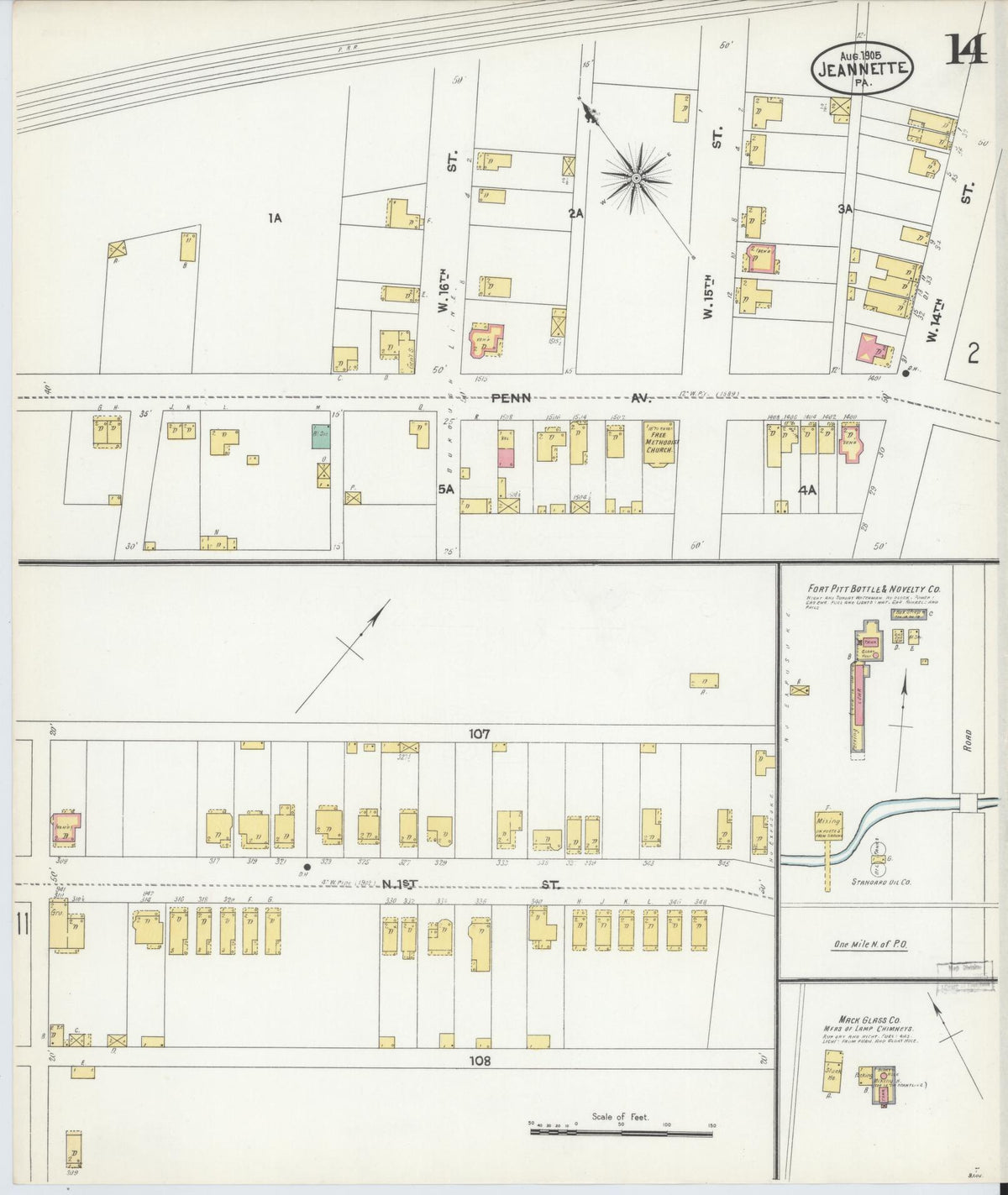 Sanborn Fire Insurance Map from Jeannette, Westmoreland County, Pennsylvania (1905), Sheet #0014 - Complete Map Set gallery image, historic Sanborn map, vintage wall art, Pennsylvania Pennsylvania