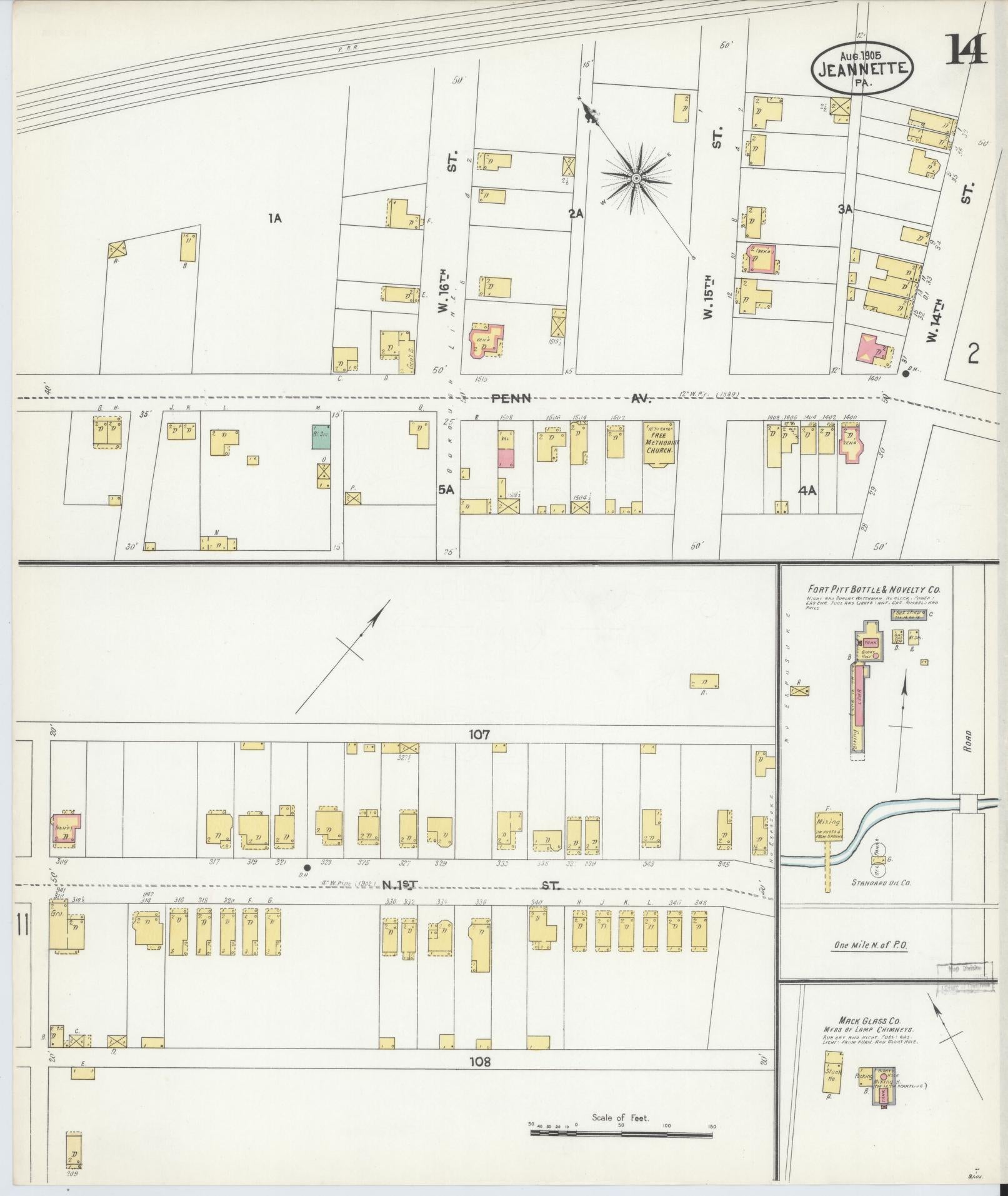 Sanborn Fire Insurance Map from Jeannette, Westmoreland County, Pennsylvania (1905), Sheet #0014 - Complete Map Set gallery image, historic Sanborn map, vintage wall art, Pennsylvania Pennsylvania