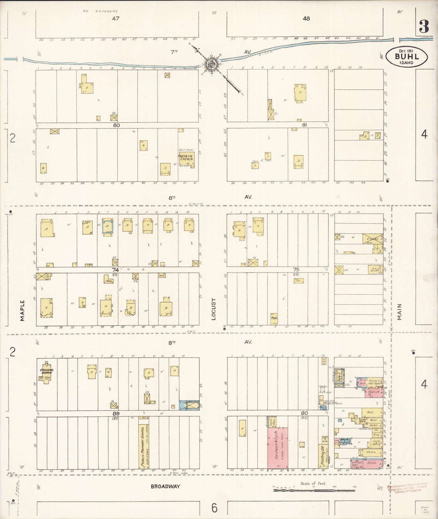 Sanborn Fire Insurance Map from Buhl, Twin Falls County, Idaho (1911), Sheet #0003 - Complete Map Set gallery image, historic Sanborn map, vintage wall art, Falls Idaho