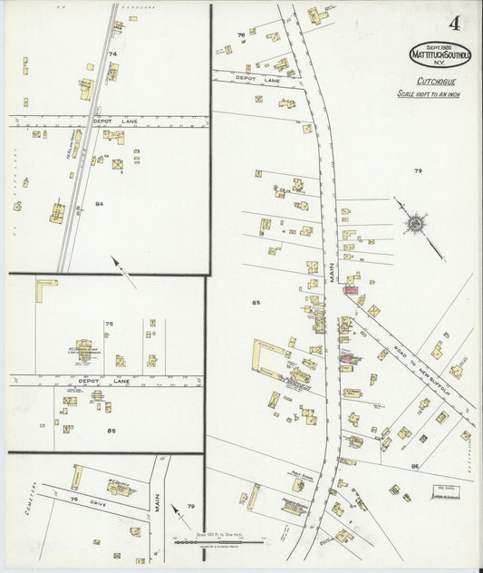 Sanborn Fire Insurance Map from Mattituck-southold, Suffolk County, New York (1920), Sheet #0004 - Historic Sanborn Fire Insurance Map Print, vintage old map wall art, antique decor, genealogy gift, New York New York map