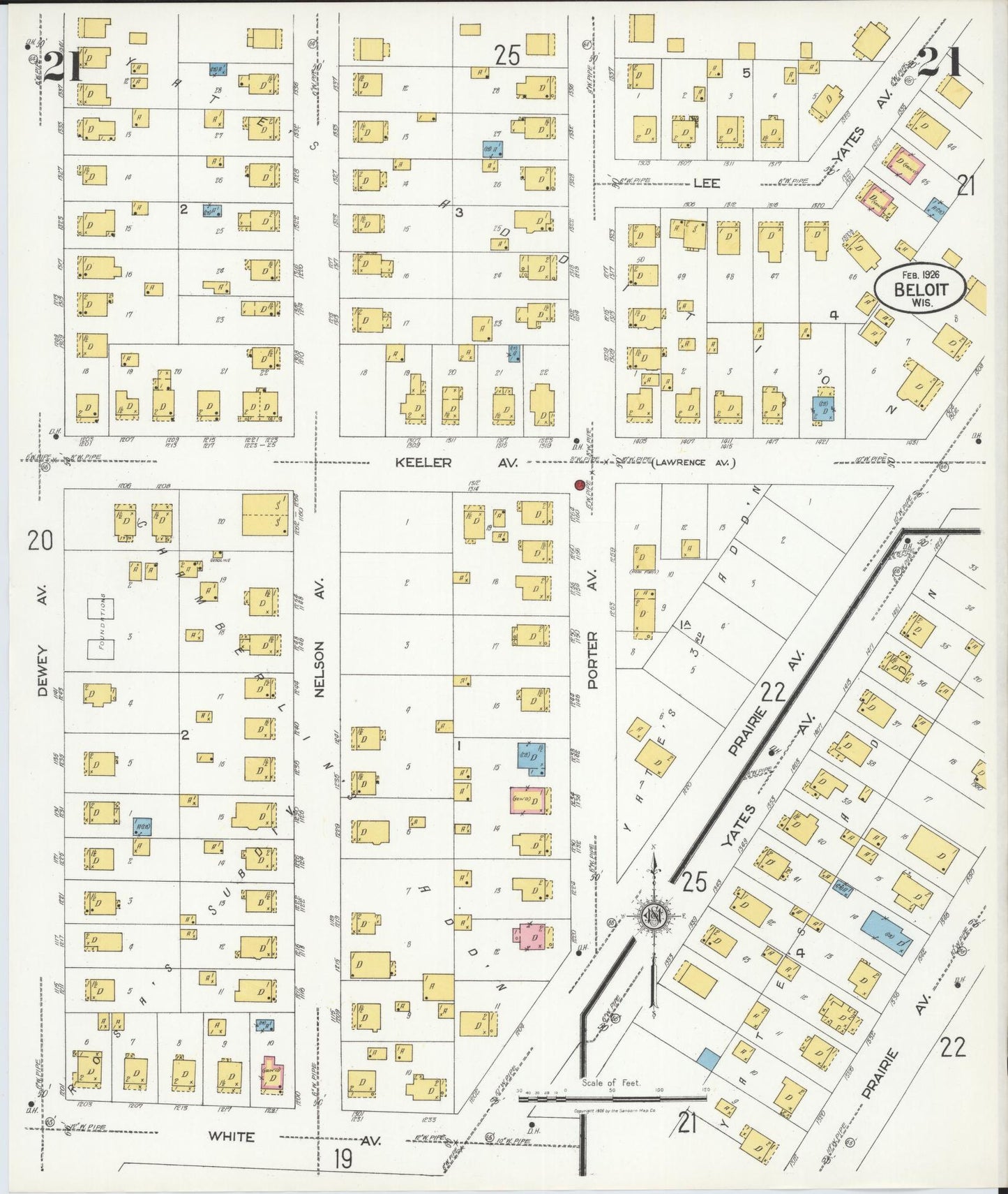 Sanborn Fire Insurance Map from Beloit, Rock County, Wisconsin (1926), Sheet #0021 - Complete Map Set gallery image, historic Sanborn map, vintage wall art, Wisconsin Wisconsin