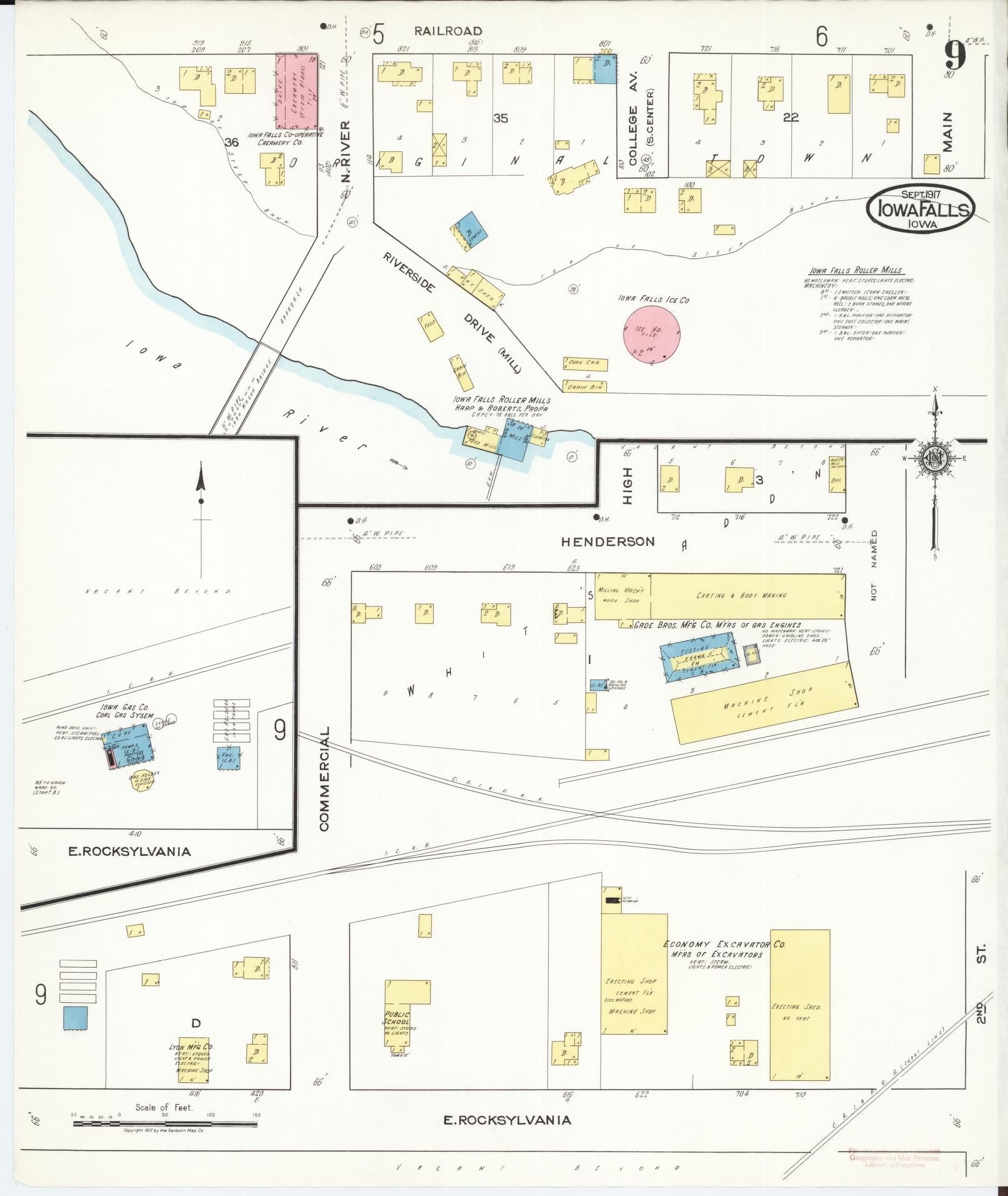 Sanborn Fire Insurance Map from Iowa Falls, Hardin County, Iowa (1917), Sheet #0009 - Historic Sanborn Fire Insurance Map Print, vintage old map wall art