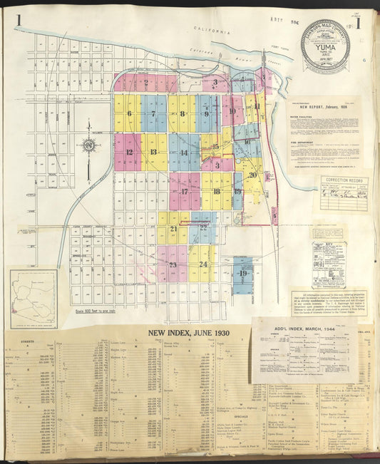 Sanborn Fire Insurance Map from Yuma, Yuma County, Arizona (1948), Sheet #0001 - Historic Sanborn Fire Insurance Map Print, vintage old map wall art, antique decor, genealogy gift, Arizona Arizona map