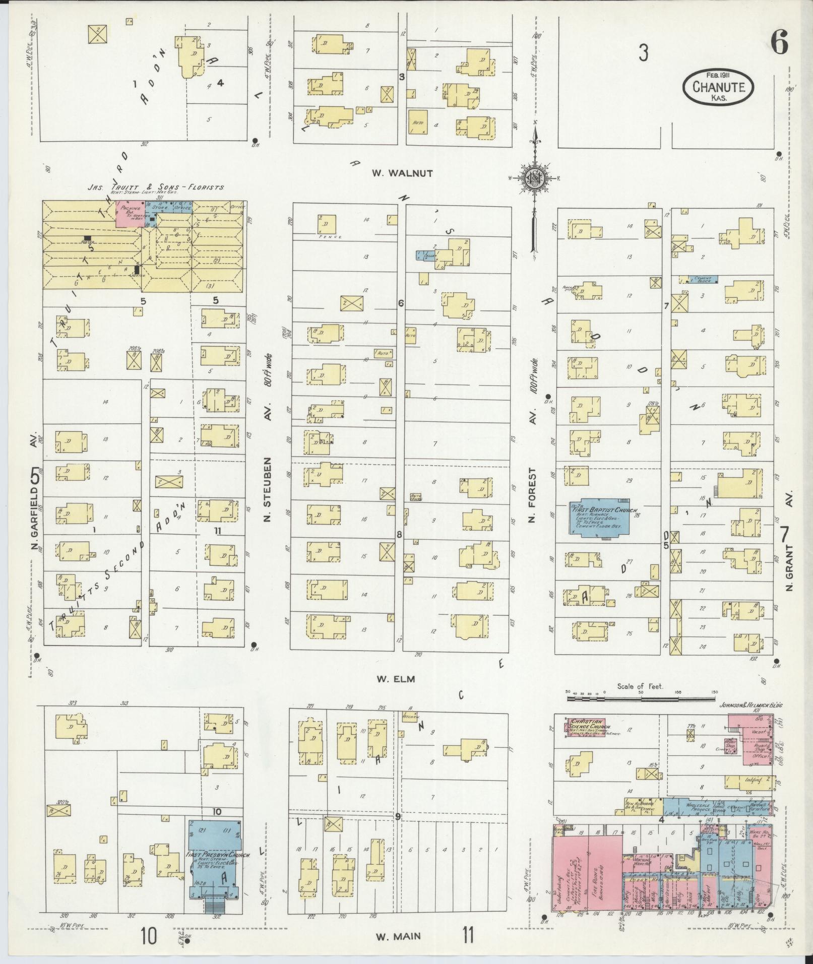 Sanborn Fire Insurance Map from Chanute, Neosho County, Kansas (1911), Sheet #0006 - Historic Sanborn Fire Insurance Map Print, vintage old map wall art, antique decor, genealogy gift, Kansas Kansas map