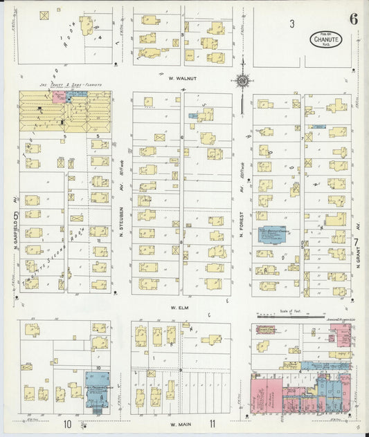 Sanborn Fire Insurance Map from Chanute, Neosho County, Kansas (1911), Sheet #0006 - Historic Sanborn Fire Insurance Map Print, vintage old map wall art, antique decor, genealogy gift, Kansas Kansas map