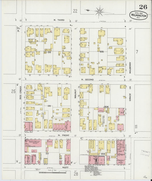 Sanborn Fire Insurance Map from Wilmington, New Hanover County, North Carolina (1898), Sheet #0026 - Historic Sanborn Fire Insurance Map Print, vintage old map wall art, antique decor, genealogy gift, North Carolina North Carolina map
