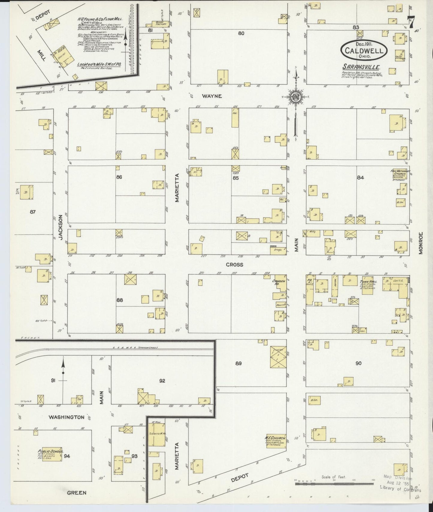 Sanborn Fire Insurance Map from Caldwell, Noble County, Ohio (1911), Sheet #0007 - Historic Sanborn Fire Insurance Map Print, vintage old map wall art, antique decor, genealogy gift, Ohio Ohio map