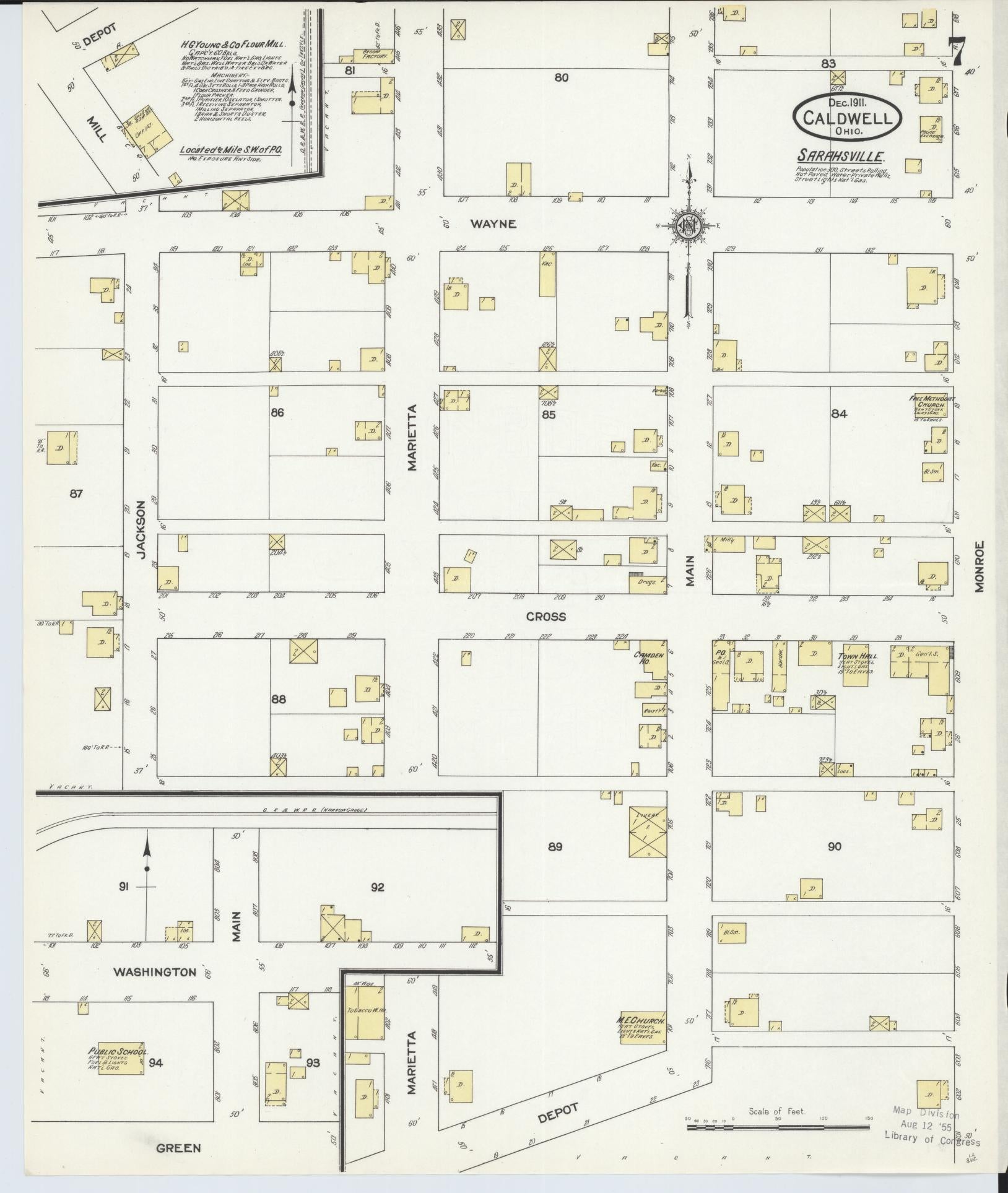 Sanborn Fire Insurance Map from Caldwell, Noble County, Ohio (1911), Sheet #0007 - Historic Sanborn Fire Insurance Map Print, vintage old map wall art, antique decor, genealogy gift, Ohio Ohio map