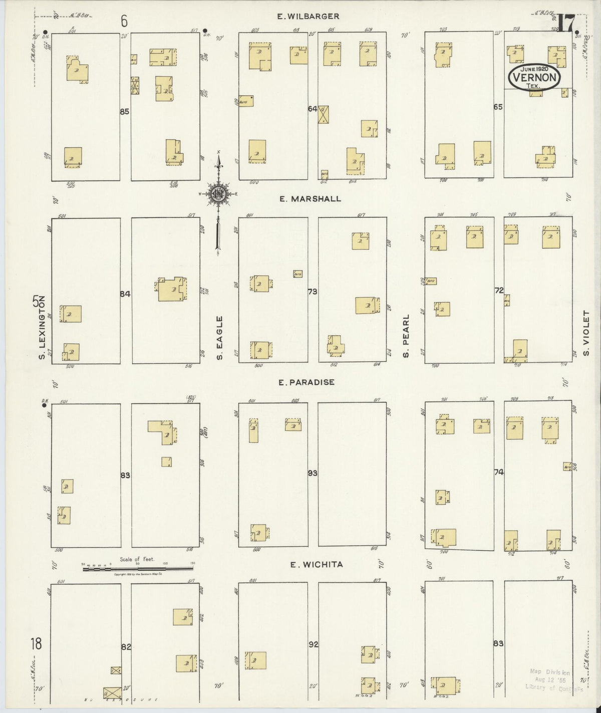 Sanborn Fire Insurance Map from Vernon, Wilbarger County, Texas (1920), Sheet #0017 - Complete Map Set gallery image, historic Sanborn map, vintage wall art, Texas Texas