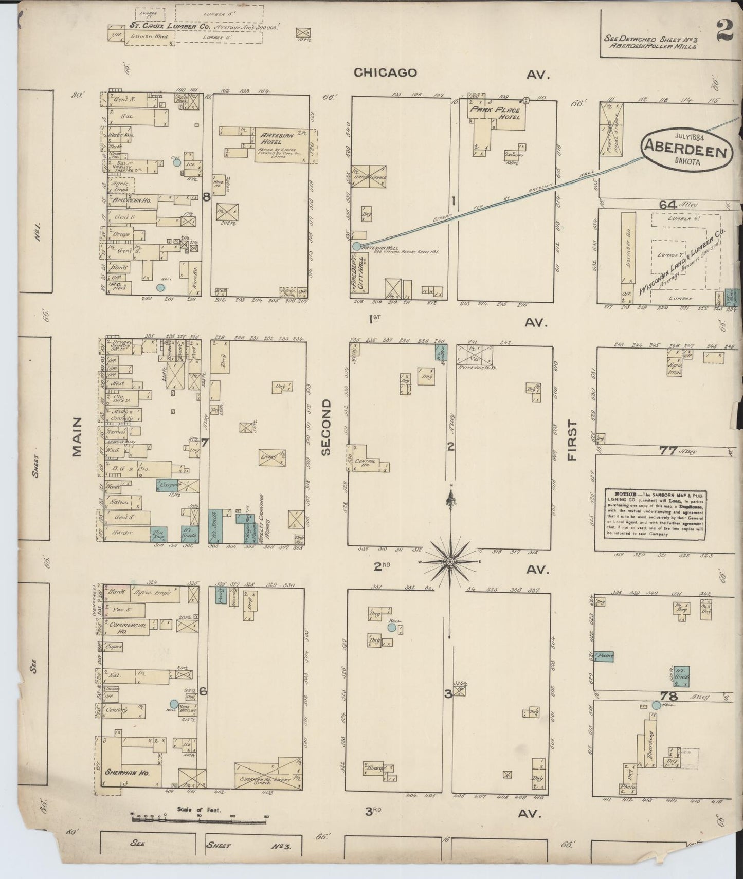 Sanborn Fire Insurance Map from Aberdeen, Brown County, South Dakota (1884), Sheet #0002 - Complete Map Set gallery image, historic Sanborn map, vintage wall art, South Dakota South Dakota