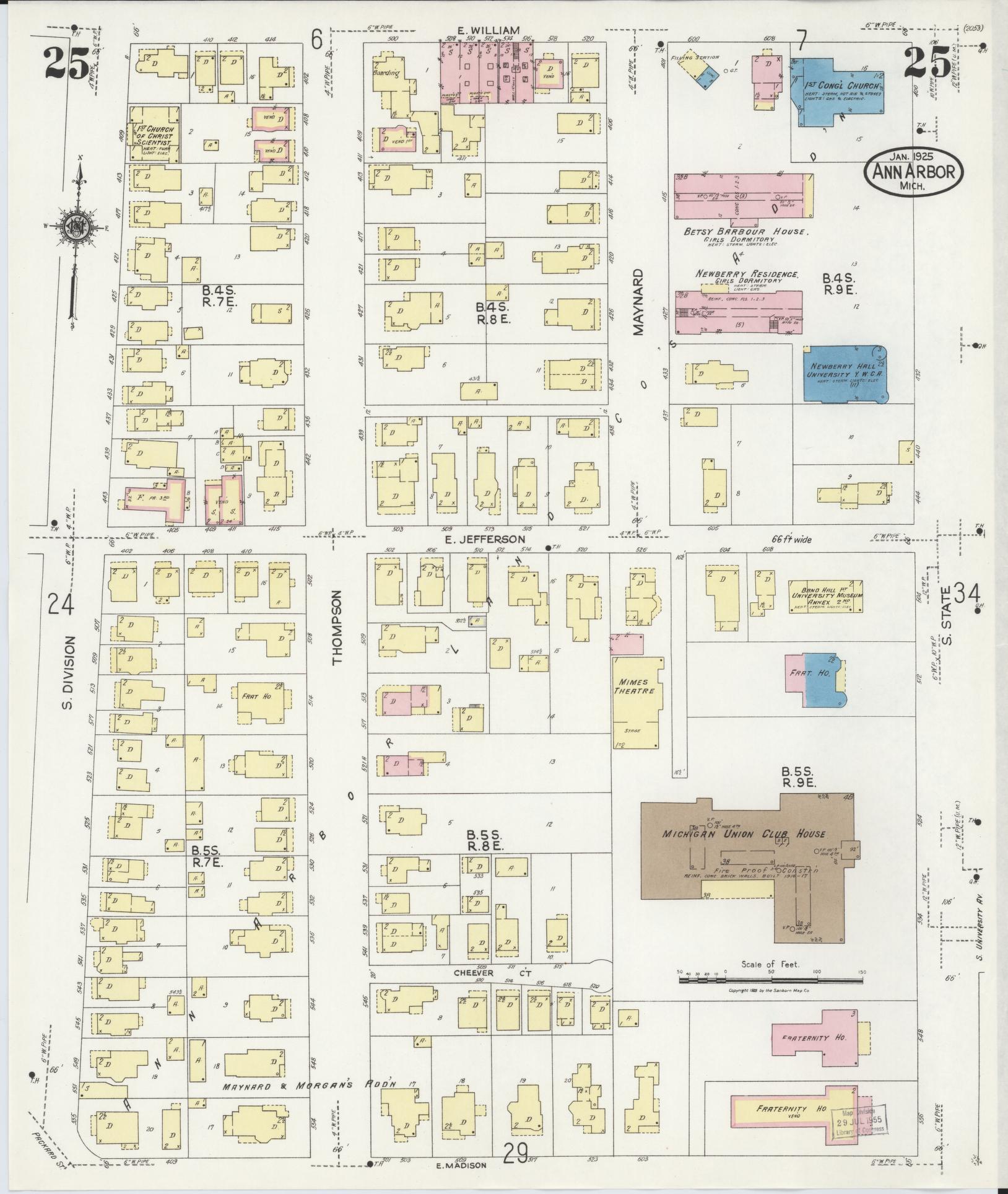 Sanborn Fire Insurance Map from Ann Arbor, Washtenaw County, Michigan (1925), Sheet #0025 - Historic Sanborn Fire Insurance Map Print, vintage old map wall art, antique decor, genealogy gift, Michigan Michigan map