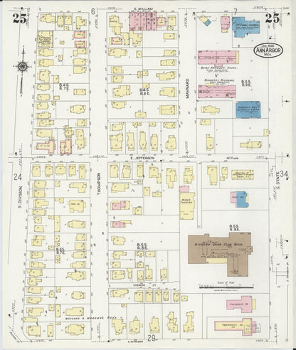 Sanborn Fire Insurance Map from Ann Arbor, Washtenaw County, Michigan (1925), Sheet #0025 - Historic Sanborn Fire Insurance Map Print, vintage old map wall art, antique decor, genealogy gift, Michigan Michigan map